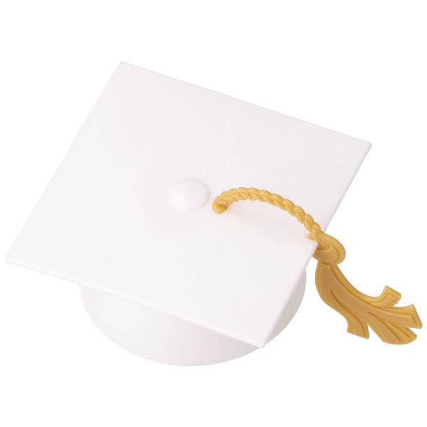 White Graduation Cap with Tassel Layon
