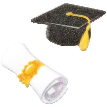 Graduation Cap and Scroll Pressed Sugar - 6 Pieces