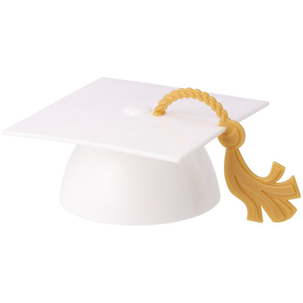 White Graduation Cap with Tassel Layon