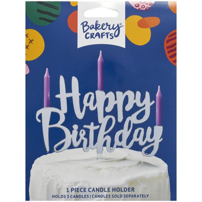 Silver Happy Birthday Candle Holder