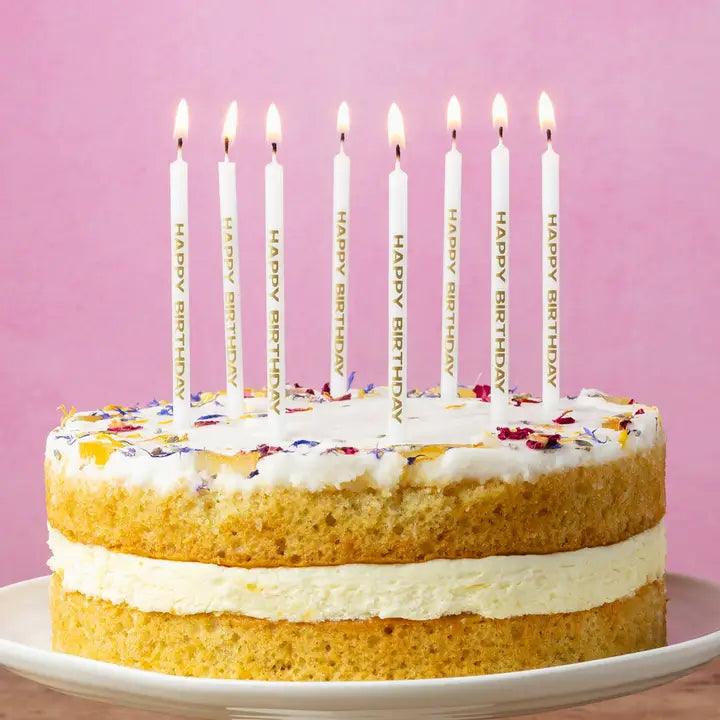White & Gold Happy Birthday Candles