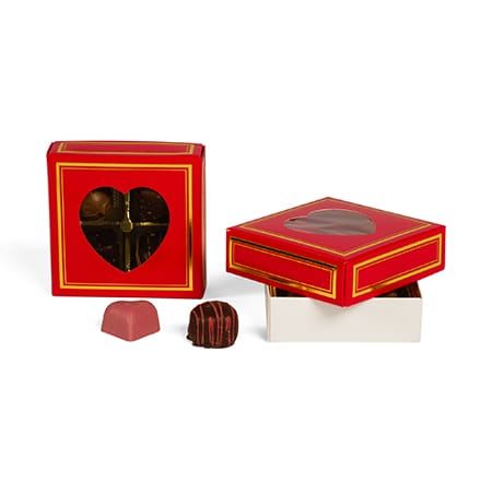 Red Candy Box with Heart Cutout and Gold Border, 3oz, 2 Piece Box with a Separate Top and Bottom