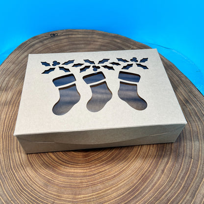 Kraft Pastry Box with Stockings Cutout - 10x7x2.5