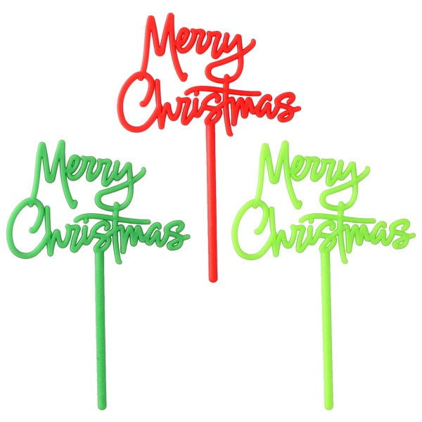 Merry Christmas Script Cupcake Picks - 12 Picks