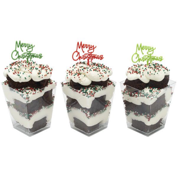 Merry Christmas Script Cupcake Picks - 12 Picks