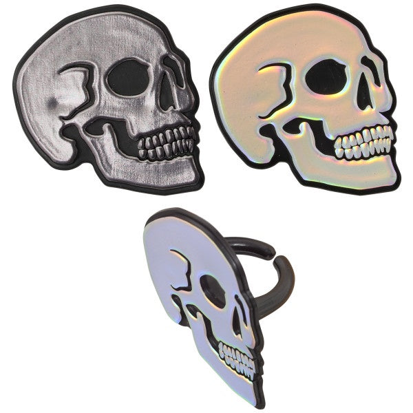 Metallic Skull Cupcake Rings - 12 Rings