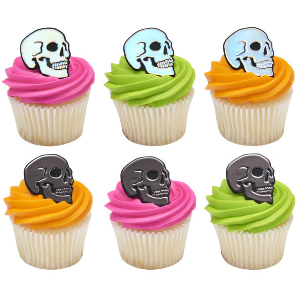Metallic Skull Cupcake Rings - 12 Rings
