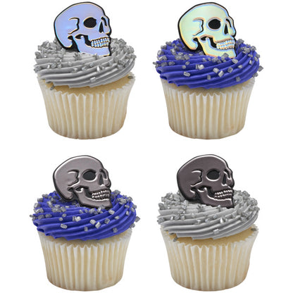 Metallic Skull Cupcake Rings - 12 Rings