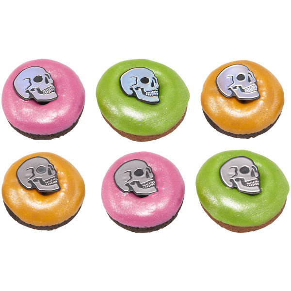Metallic Skull Cupcake Rings - 12 Rings