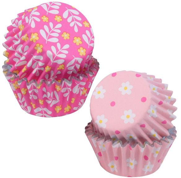 Mini Floral Foil-Lined Cupcake Liners - Set of 60