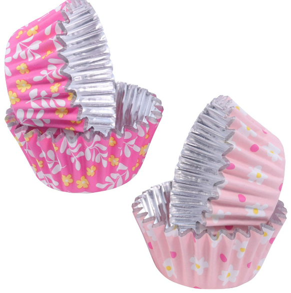 Mini Floral Foil-Lined Cupcake Liners - Set of 60