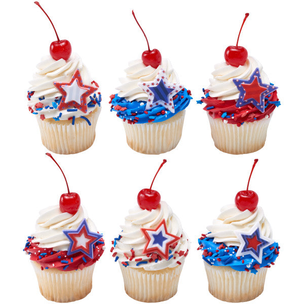 Printed Star Cupcake Rings - 12 Rings