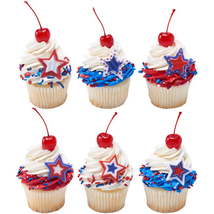 Printed Star Cupcake Rings - 12 Rings