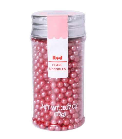 Red Sugar Pearls - 4mm, 3oz