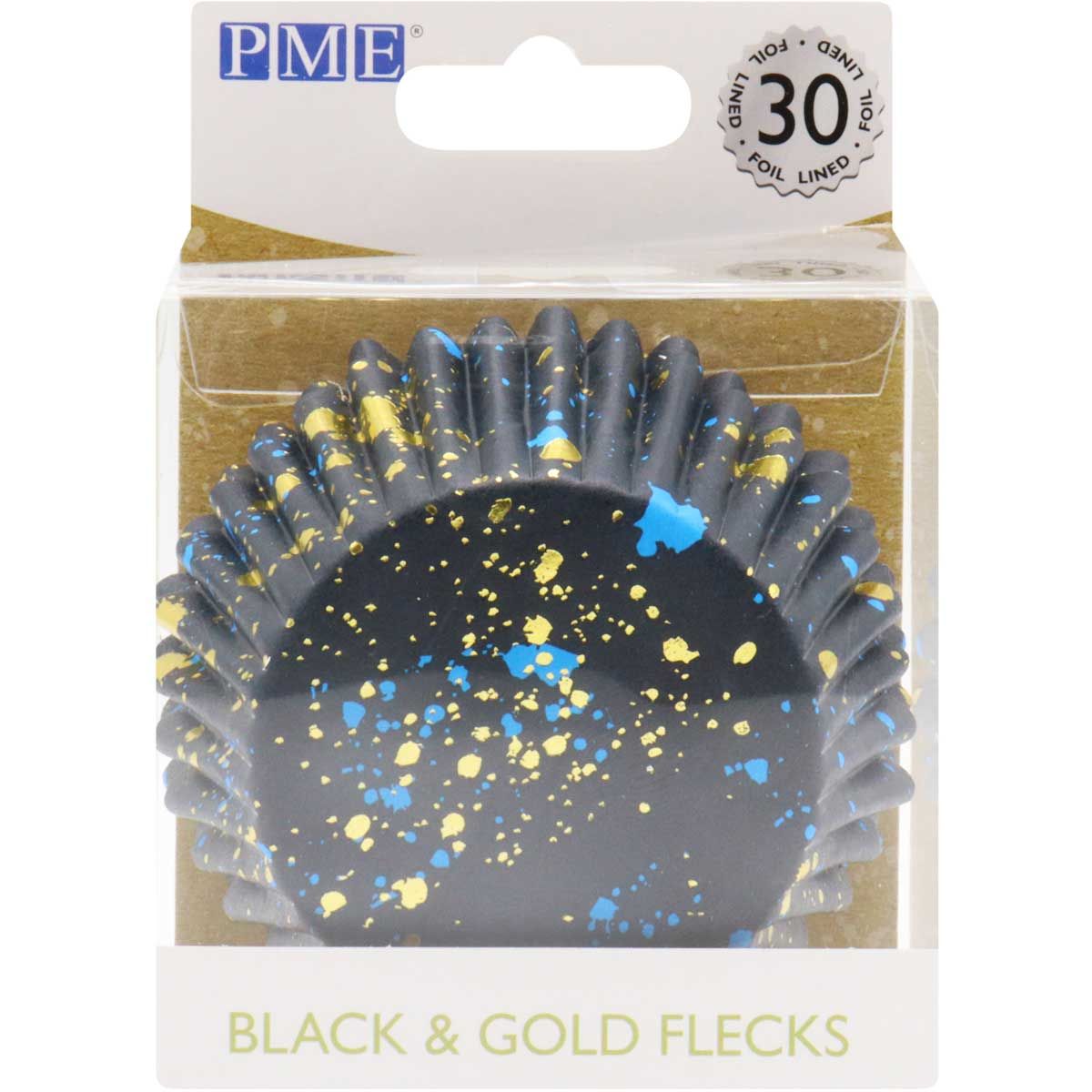 Black with Gold and Blue Flecks Foil Lined Cupcake Cases - 30 Cupcake Liners