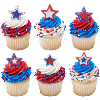 Printed Star Cupcake Rings - 12 Rings