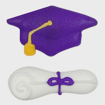 Royal Icing Grad Cap and Diploma  - Purple, 6 Pieces