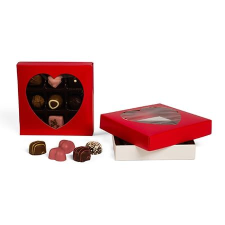 Red Candy Box with Heart Cutout, Half (.5) LB, 2 Piece Box with Separate Top & Bottom