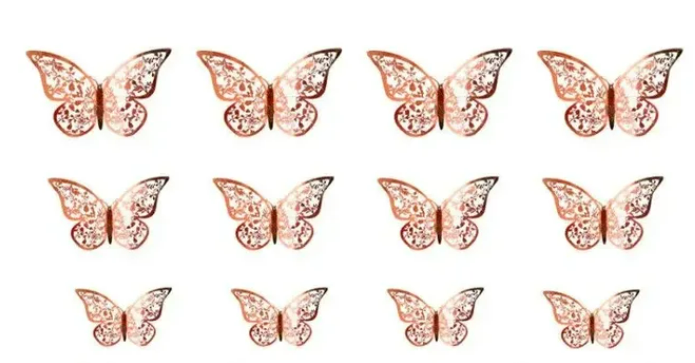3D Rose Gold Butterflies - 12 Butterflies (Lace Pattern)