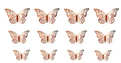 3D Rose Gold Butterflies - 12 Butterflies (Lace Pattern)