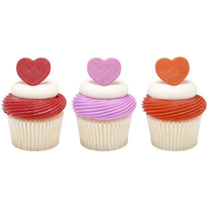 Shimmer Heart Cupcake Rings - 12 Rings