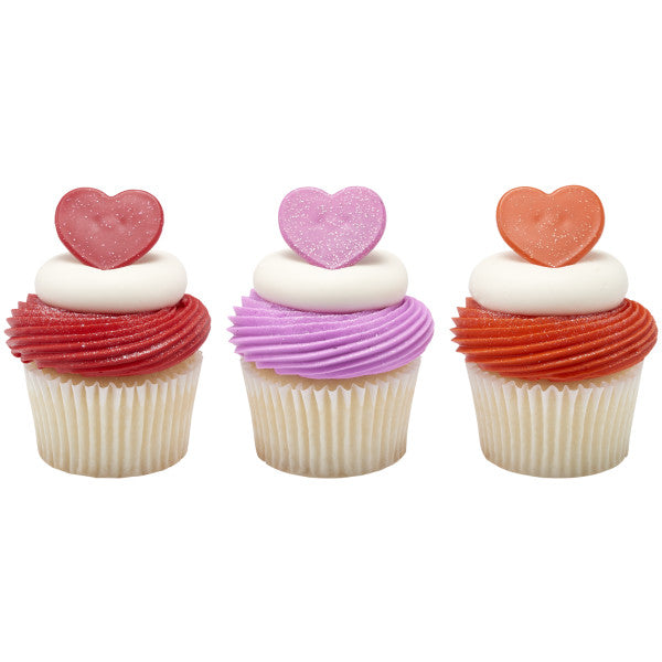 Shimmer Heart Cupcake Rings - 12 Rings