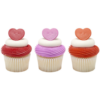 Shimmer Heart Cupcake Rings - 12 Rings