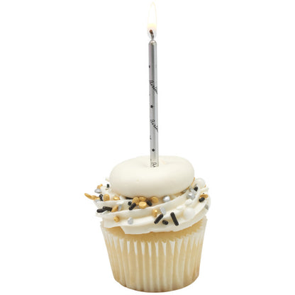 Silver Candles with Black Happy Birthday Print