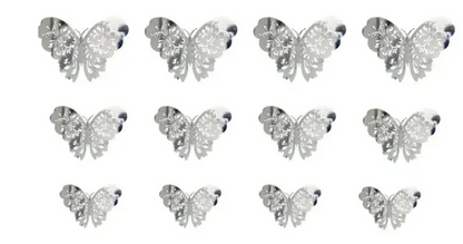 3D Silver Butterflies - 12 Butterflies