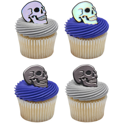 Metallic Skull Cupcake Rings - 12 Rings