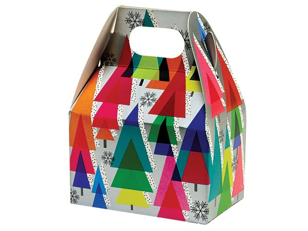 Small, Retro Trees Gable Tote Candy Box, 1 Piece Folding Box