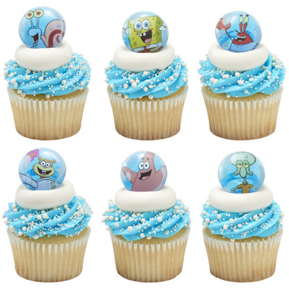 Spongebob Let's Hang Cupcake Rings - 12 Rings