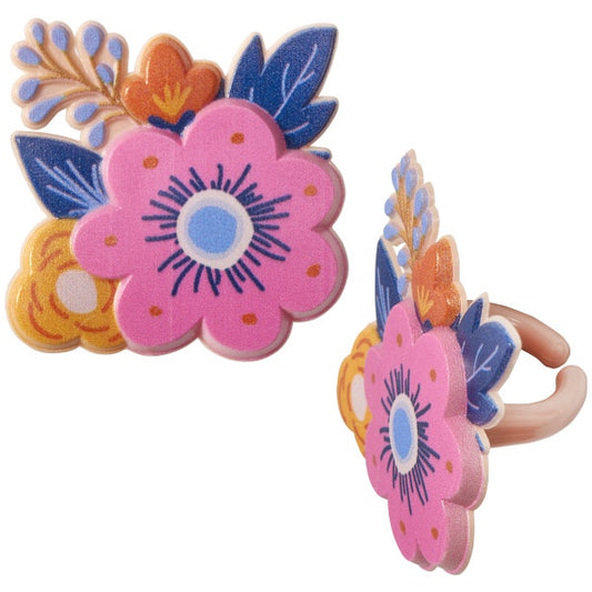 Spring Floral Cupcake Rings - 12 Rings