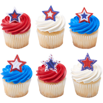 Printed Star Cupcake Rings - 12 Rings