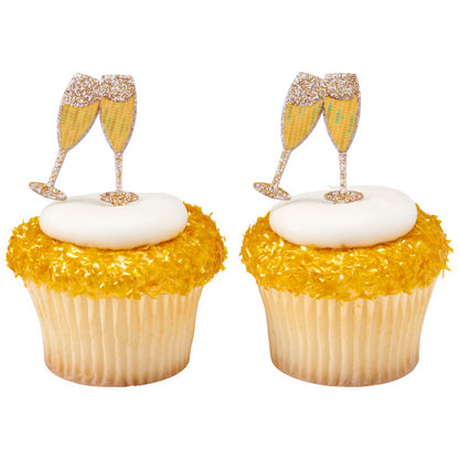 Toasting Glasses Cupcake Picks - 12 Picks