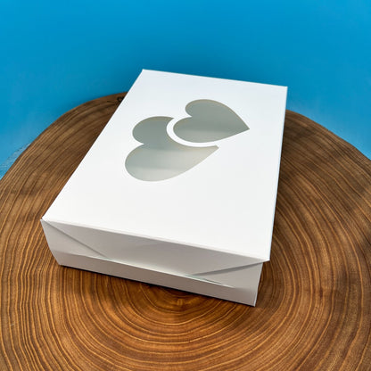 White Pastry Box with Heart Cutout - 10x7x2.5