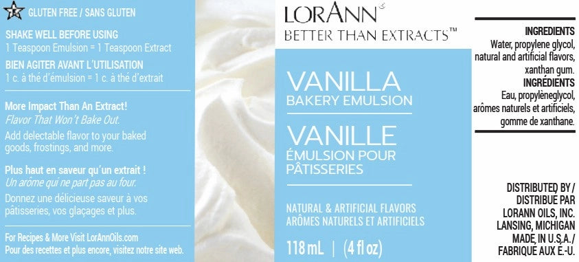 Vanilla Bakery Emulsion, 4oz, Lorann Oils