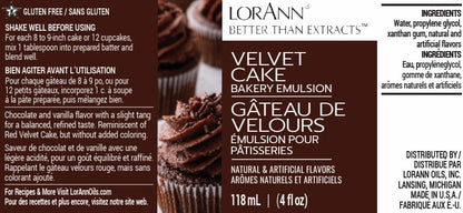 Velvet Cake Bakery Emulsion, 4oz, Lorann Oils