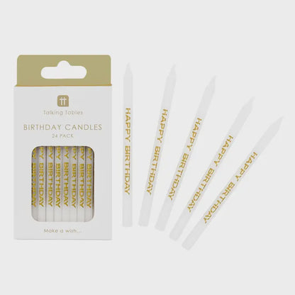 White & Gold Happy Birthday Candles