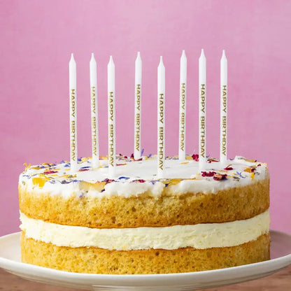 White & Gold Happy Birthday Candles