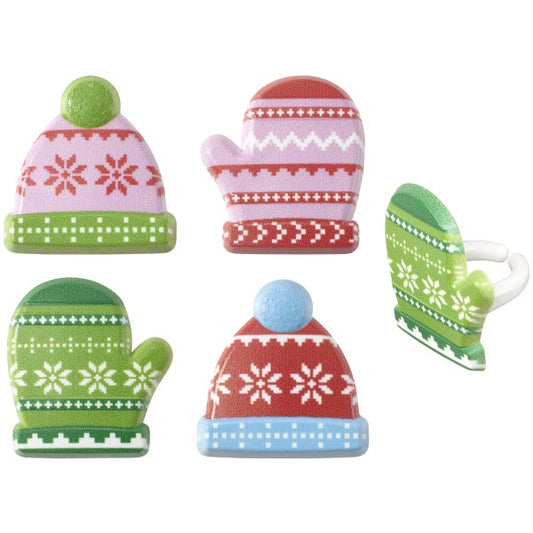 Winter Hats & Mittens Cupcake Rings - 12 Rings