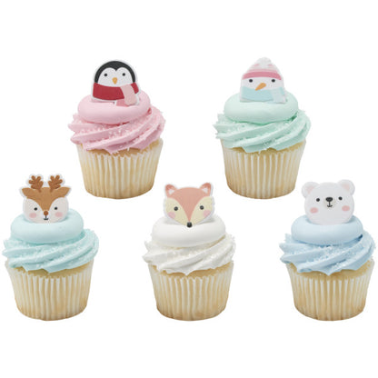 Winter Friends Cupcake Rings - 12 Rings