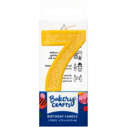 Mini, Number 7, Yellow Glitter Candle