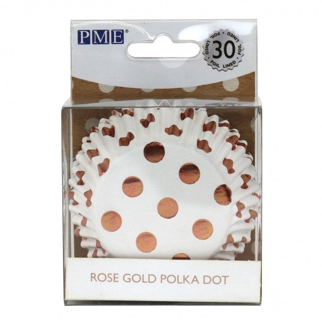 Metallic Rose Gold Polka Dot Standard Baking Cups - Foil Lined - 30ct