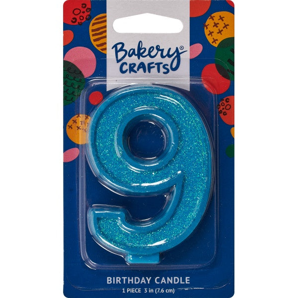 Glitter Number Candle - 9 - Blue