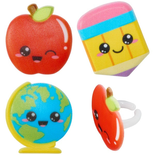 Kawaii Back To School Cupcake Rings - 12