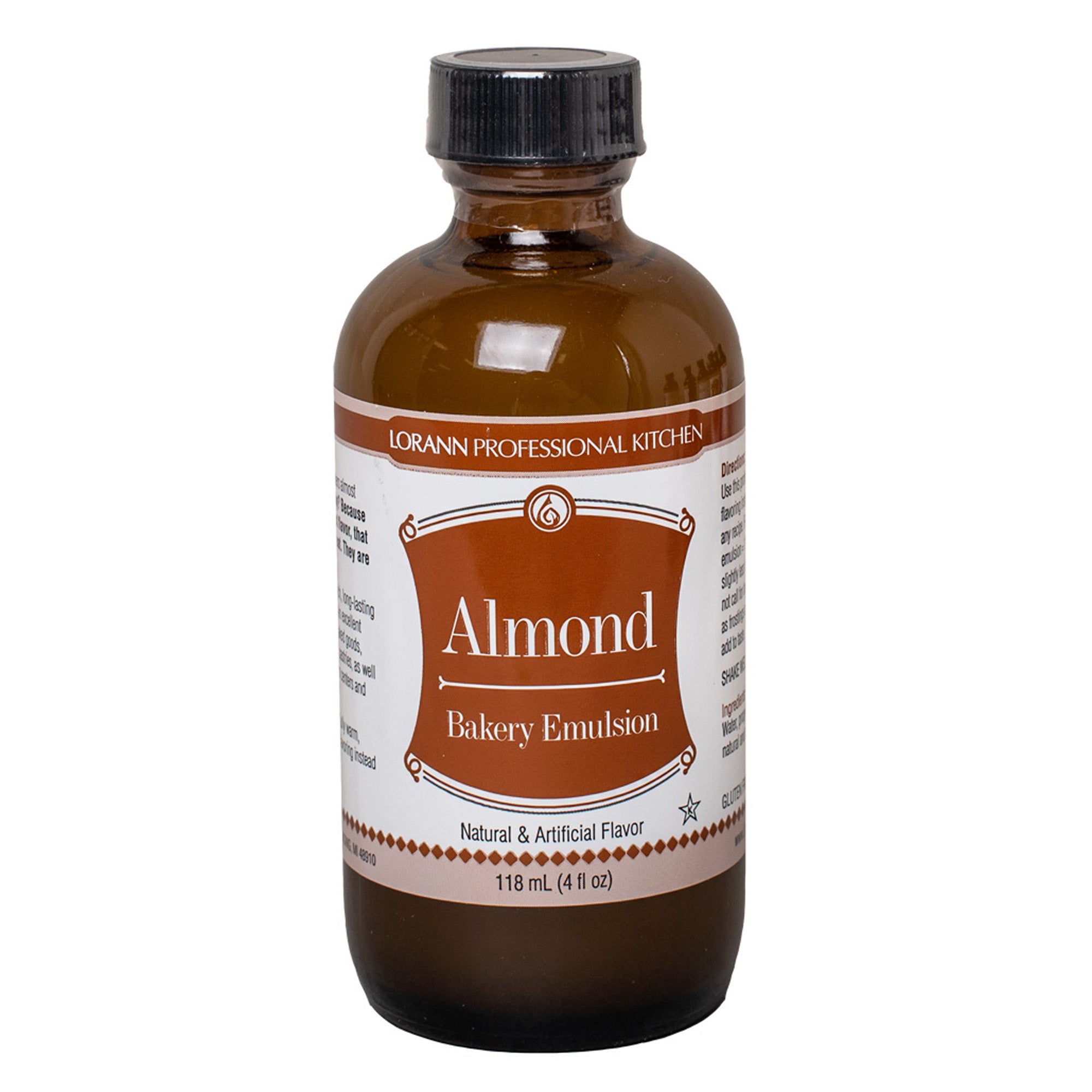 Picture of 4 ounce bottle of water-soluble, almond bakery emulsion