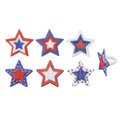 Printed Star Cupcake Rings - 12 Rings
