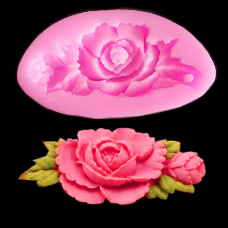 Rose Silicone Mold with Leaves