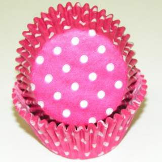 Hot Pink Polka Dot, Standard Size Bake Cups - 50ish Cupcake Liners